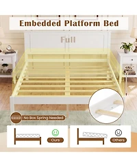 Sugift Full Size Farmhouse Wooden Platform Bed with Tall Headboard