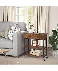 Sugift Lift Top End Table with Hidden Charging Station and Lockable Universal Wheels