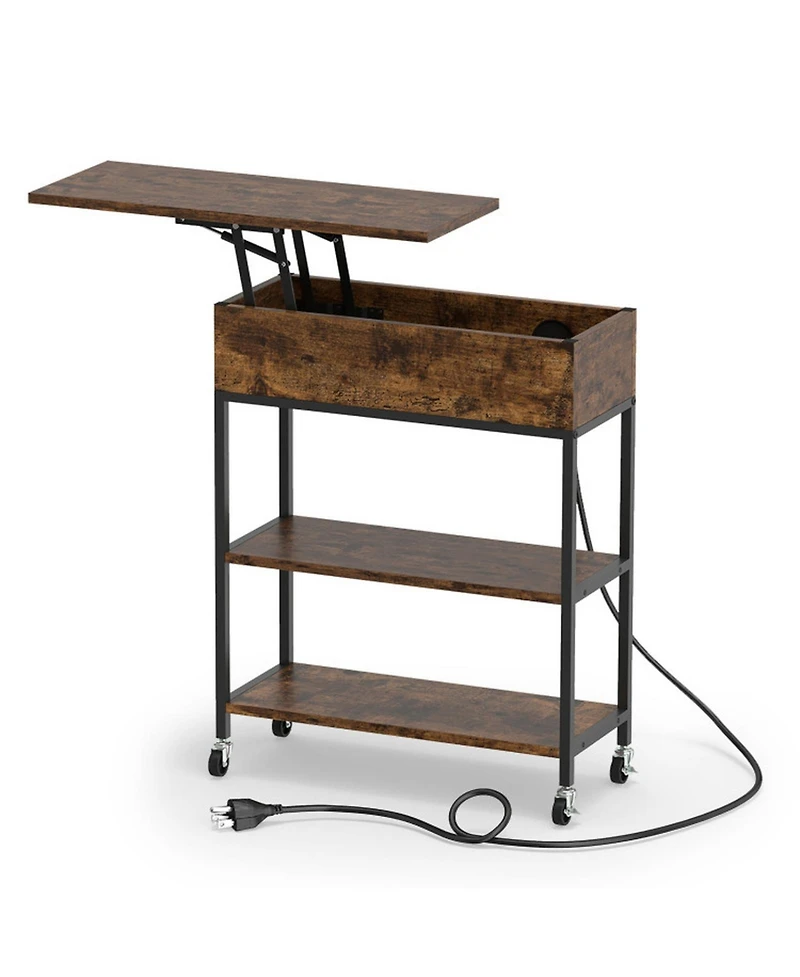 Sugift Lift Top End Table with Hidden Charging Station and Lockable Universal Wheels