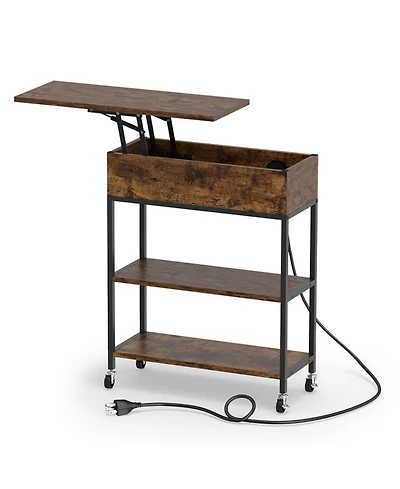 Sugift Lift Top End Table with Hidden Charging Station and Lockable Universal Wheels