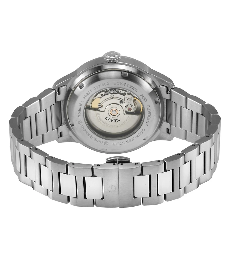 Gevril Men's Swiss Made Guggenheim Swiss Automatic Silver Stainless Steel Bracelet Watch