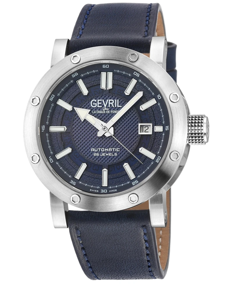 Gevril Men's Swiss Made Flat Iron Swiss Automatic Italian Leather Strap Watch