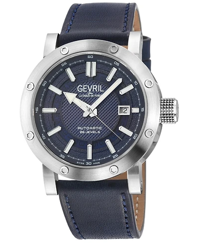Gevril Men's Swiss Made Flat Iron Swiss Automatic Italian Leather Strap Watch