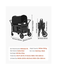 Mountaintop 4-Kid Wagon Stroller, Collapsible Push/Pull Cart with Canopy, Safety Harnesses & Adjustable Handle, 330lb Capacity