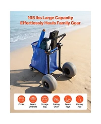 Mountaintop Beach Wagon Cart, 165lb Foldable Utility Wagon with 12" Balloon Sand Wheels, Adjustable Handle & Storage Bag for Camping & Fishing