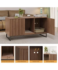 Vabches Double Room Large Cat Cabinet, Litter Box Furniture Hidden with Scratch Pad