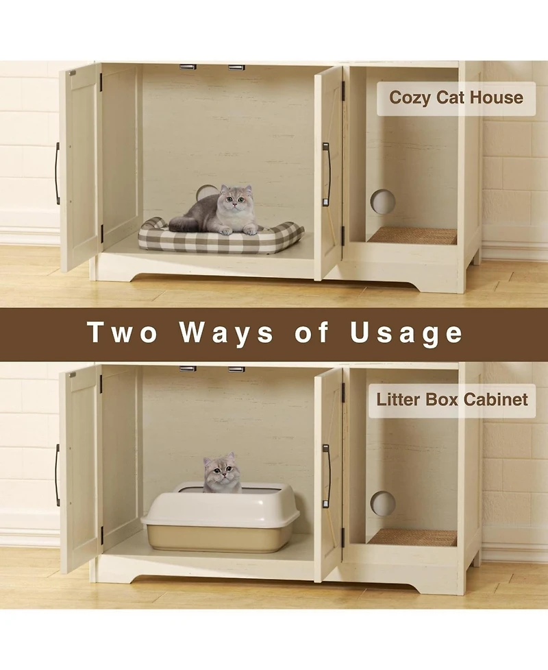 Vabches Cat Litter Box Enclosure, Hidden Litter Box Furniture with Scratch Pad