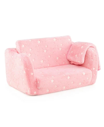 Sugift 2-in-1 Folding Kids Couch with Glow-in-the-Dark Pattern and Matching Blanket