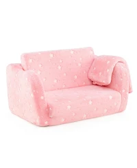 Sugift 2-in-1 Folding Kids Couch with Glow-in-the-Dark Pattern and Matching Blanket