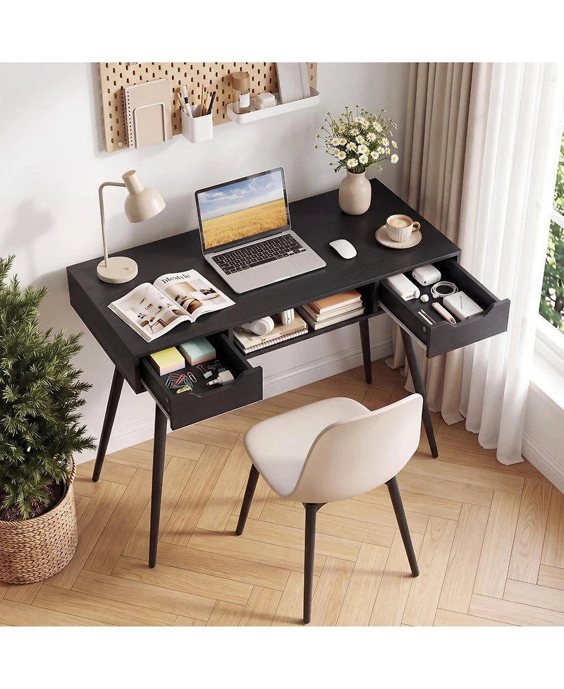 Costway Computer Desk with Drawers, Open Storage Compartment