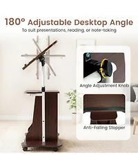 Sugift Adjustable Mobile Standing Desk Cart with 0-180degree(s) Tilt Desktop and Cabinet