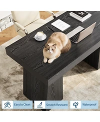 homfan Spacious Modern Computer Desk with Drawers, Writing Table, Storage Shelves for Home Office, Durable Workstation