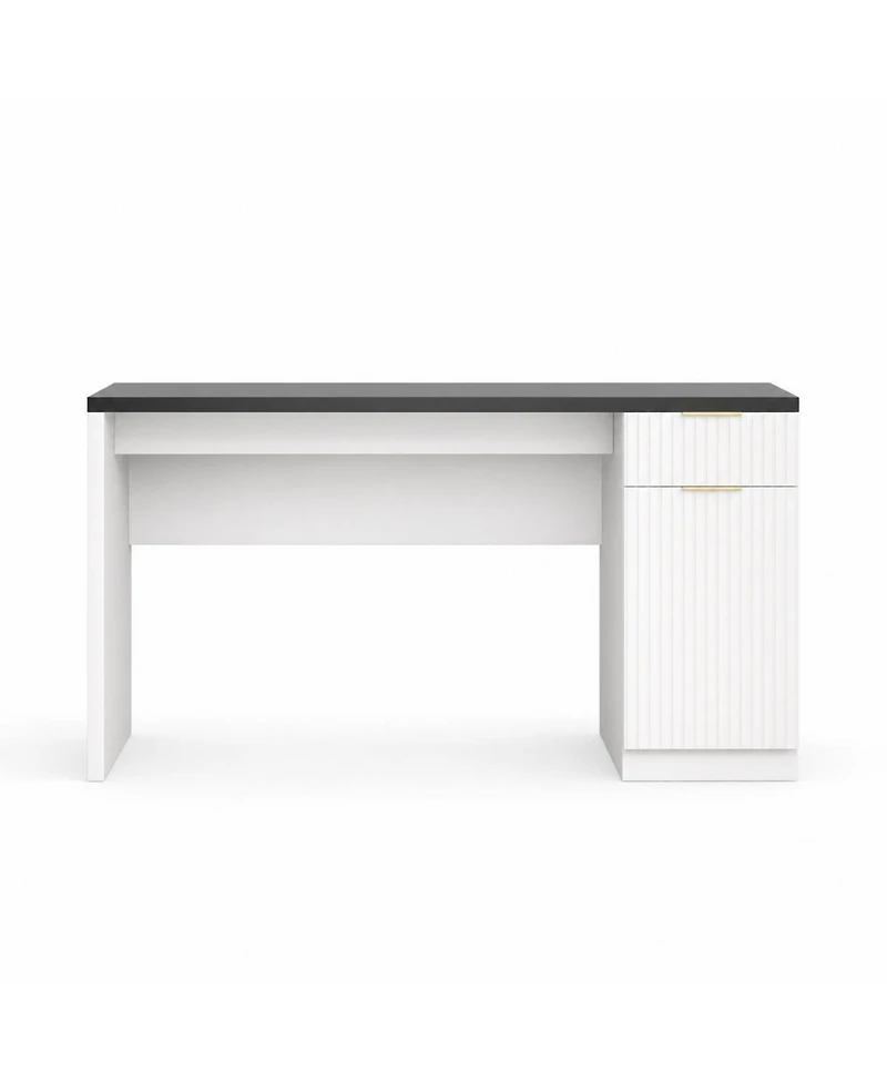 homfan 61" Farmhouse Executive Desk with Power and Usb, Drawers, Fluted Cabinet, Gold Handles, Adjustable Shelf