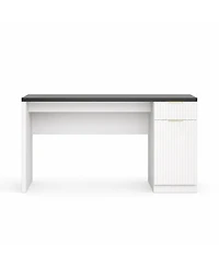homfan 61" Farmhouse Executive Desk with Power and Usb, Drawers, Fluted Cabinet, Gold Handles, Adjustable Shelf