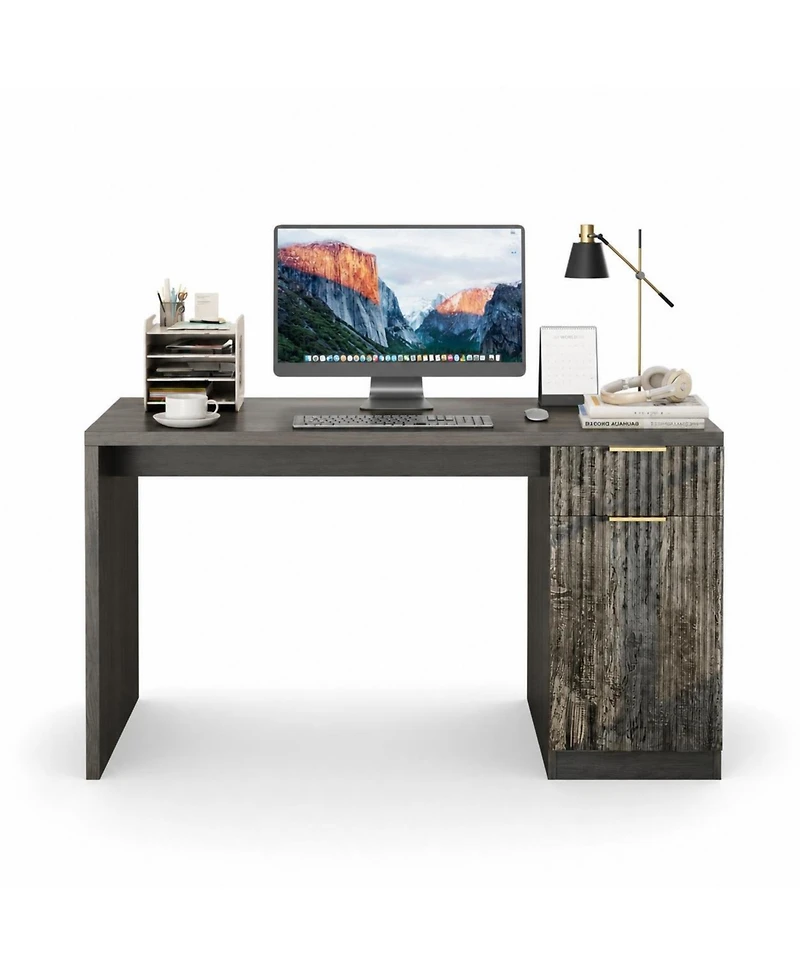 homfan 61" Farmhouse Executive Desk with Drawer, Power Outlets and Adjustable Shelf