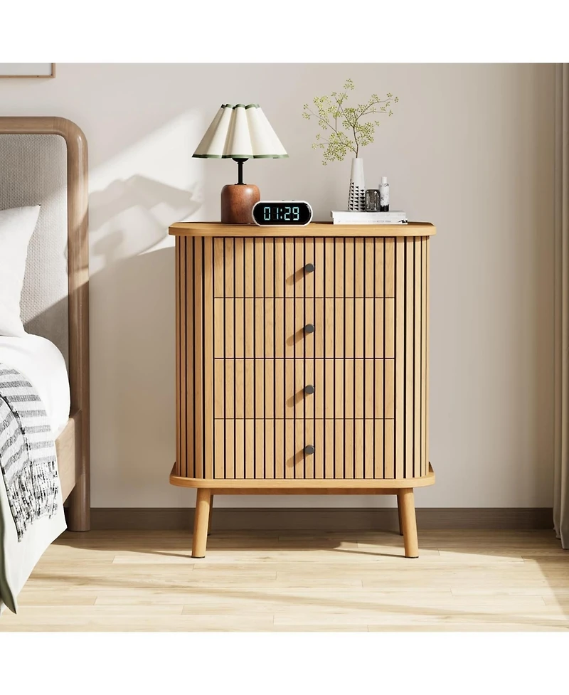 homfan Boho Nightstands, Wooden Construction with Matte Handles and Wood Feet, Water-Resistant Surface for Bedroom, Hallway and Kitchen