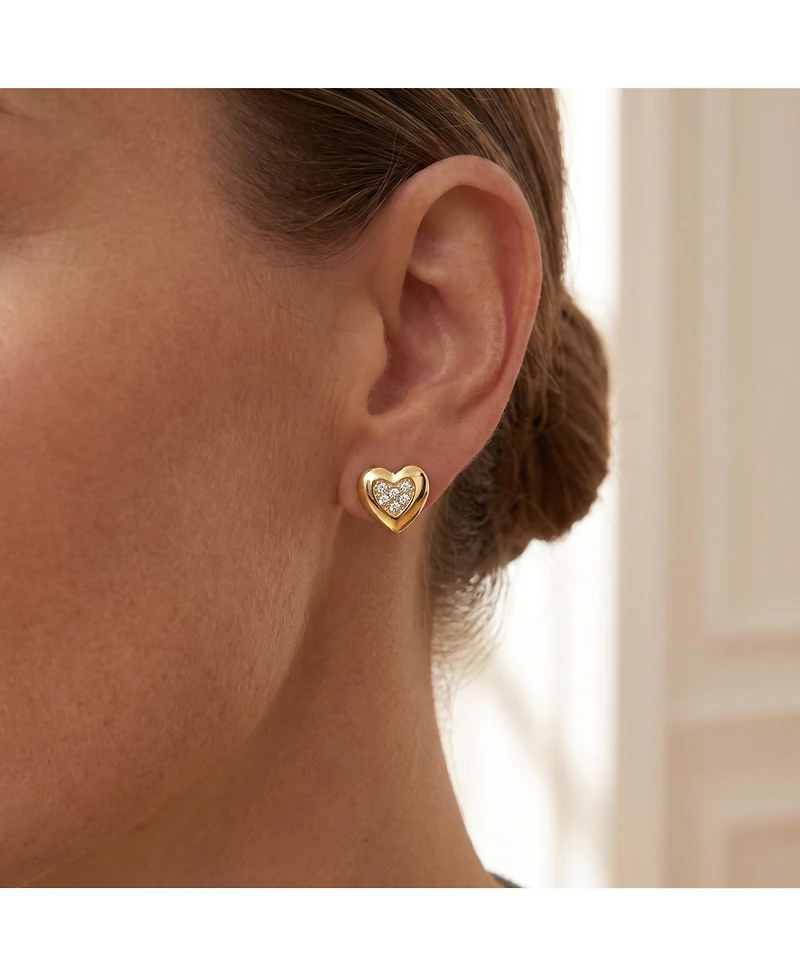 Lovely Heart Stud Earrings with Clear Cubic Zirconia