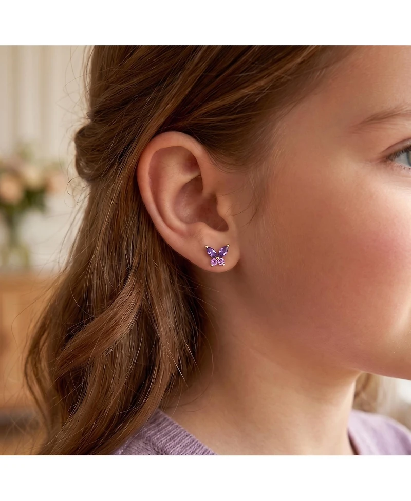 GiGiGirl 14K Gold Plated with Purple & Pink Cubic Zirconia Butterfly Earrings
