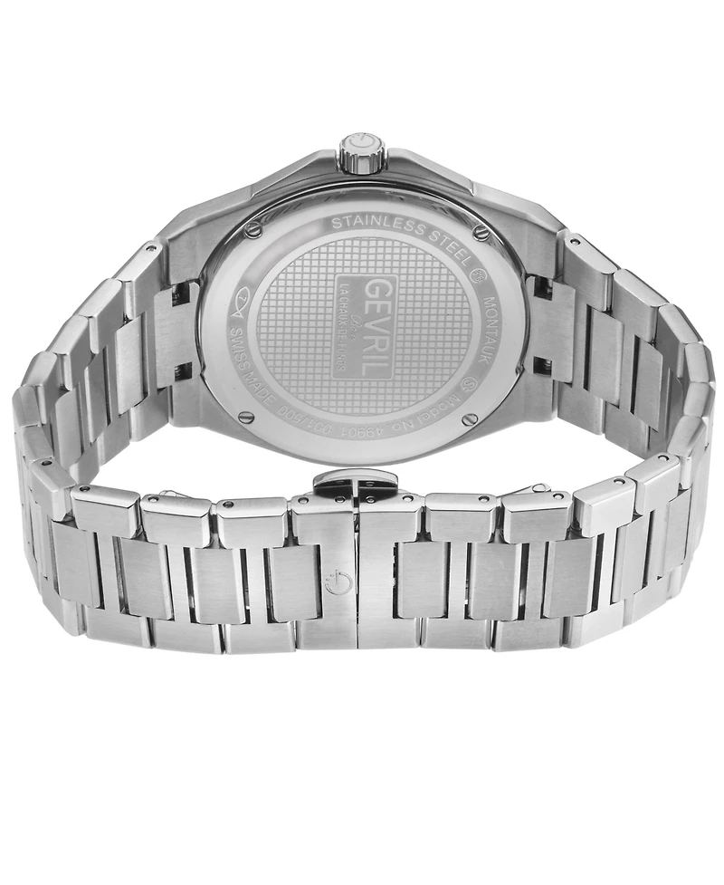 Gevril Men's Swiss Made Montauk Swiss Quartz Silver Stainless Steel Bracelet Watch