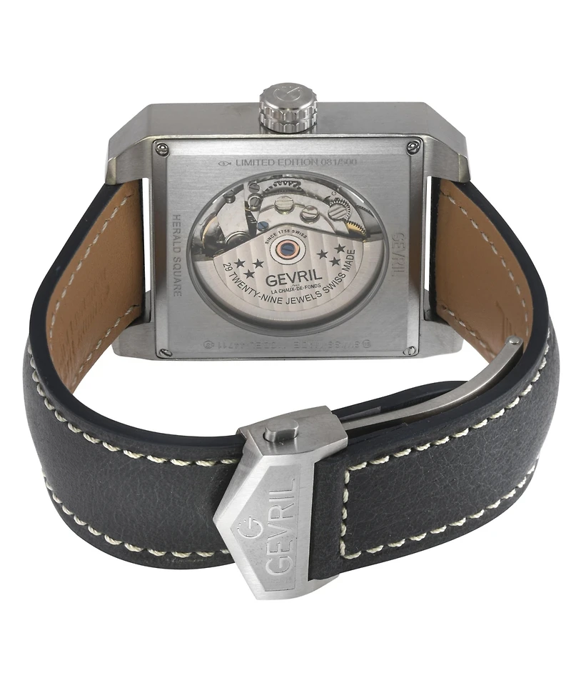 Gevril Men's Swiss Made Herald Square Swiss Automatic Italian Leather Strap Watch