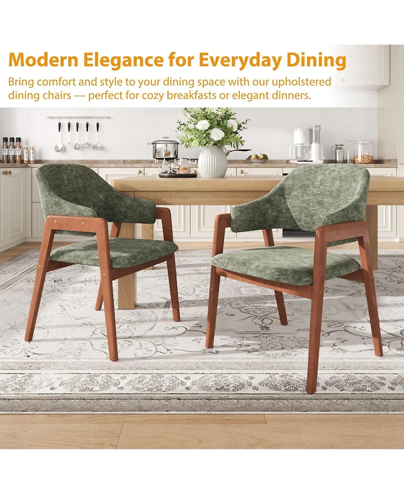 homfan Set of 6 Upholstered Dining Chairs with Arms, Curved Backrest, Sturdy Wood Frame, Modern Fabric Seating for Kitchen & Dining Room