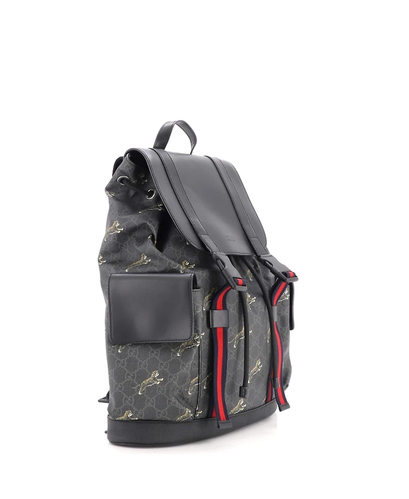 Pre-Owned Gucci Large Double Pocket Buckle Backpack Printed Gg Coated Canvas