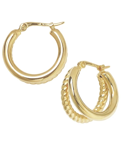 Macy's Sculptured Double Tube Twist Hoop Earrings in 14k Yellow Gold