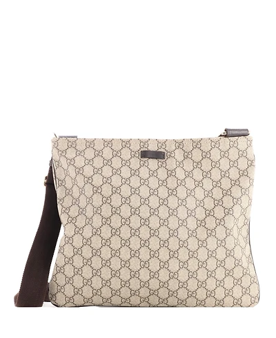 Pre-Owned Gucci Large Zip Top Messenger Bag Gg Coated Canvas