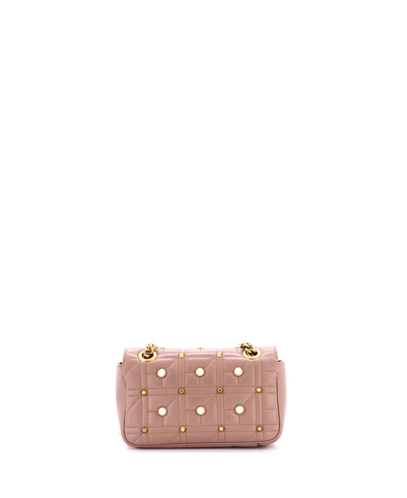 Pre-Owned Gucci Mini Pearly Gg Marmont Flap Bag Embellished Matelasse Leather