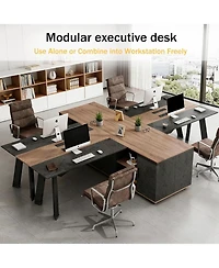 Logicfox 63 L Shaped Reversible Office Desk with lateral File Cabinet Open Shelves Power Outlet