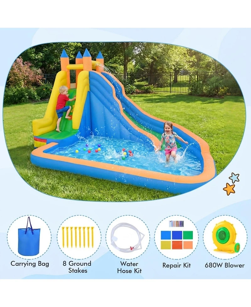 Sugift 3-in-1 Inflatable Water Slide with Climbing Wall, 157.5"L x 121.5"W x 96.5"H, Ages 3-10