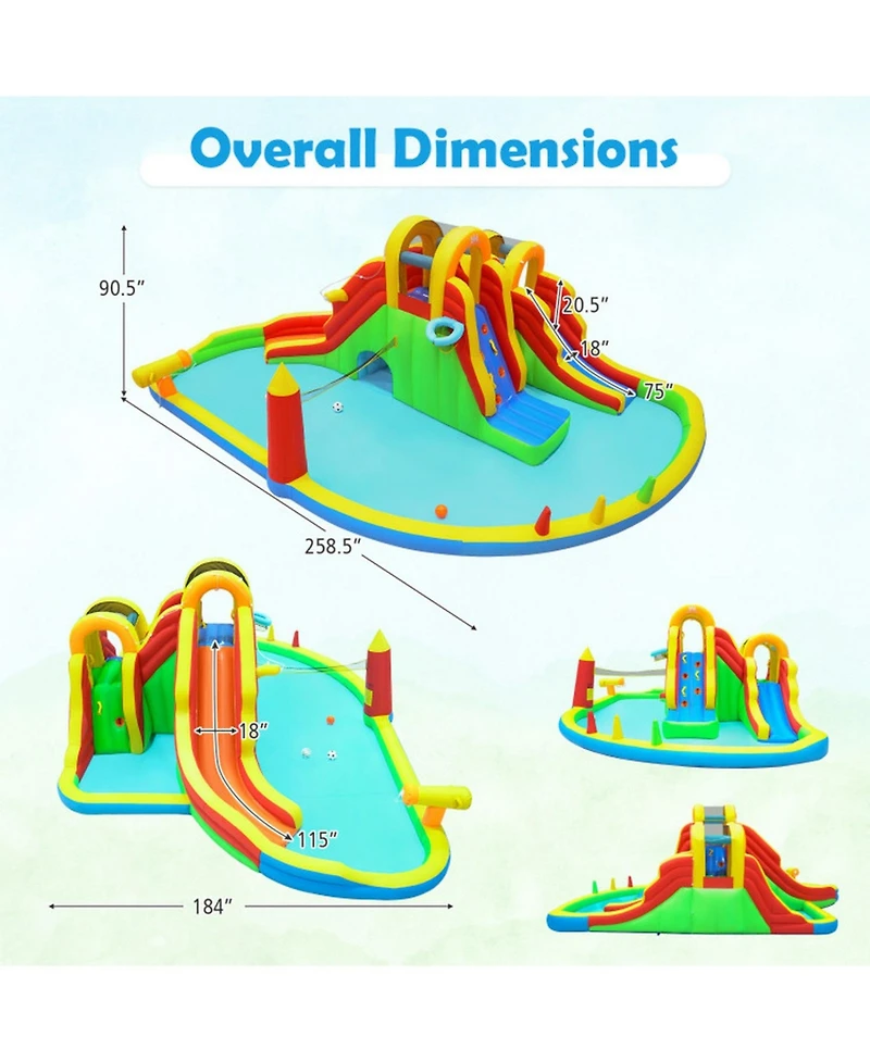 Sugift Inflatable Water Slide Park with 2 Long Slides, 258.5" x 184" x 90.5", 750W Air Blower, Ages 3-12