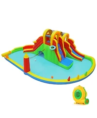 Sugift Inflatable Water Slide Park with 2 Long Slides, 258.5" x 184" x 90.5", 750W Air Blower, Ages 3-12