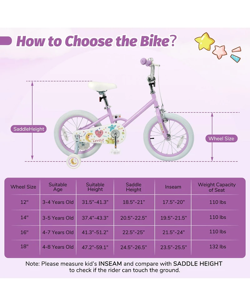 Sugift 16" Adjustable Kids Bike with Dual Brake System, Ages 4-8