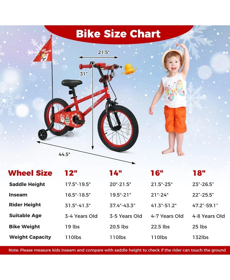 Sugift 16 in Kids Bike Adjustable with Music and Flag for Ages 4-7 Years Old