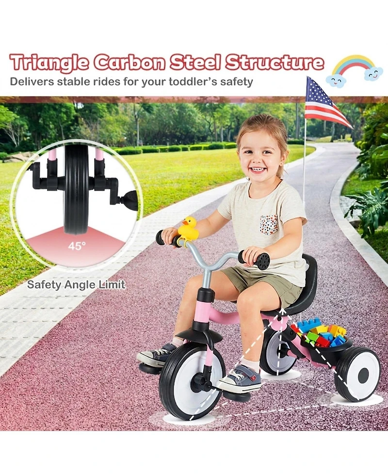Sugift Convertible Foldable Tricycle with Light-Up Wheels, Ages 1-3