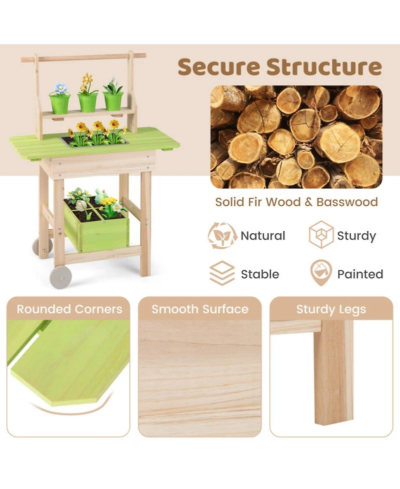 Sugift Wooden Garden Mud Kitchen 7-Piece Playset, Ages 3+