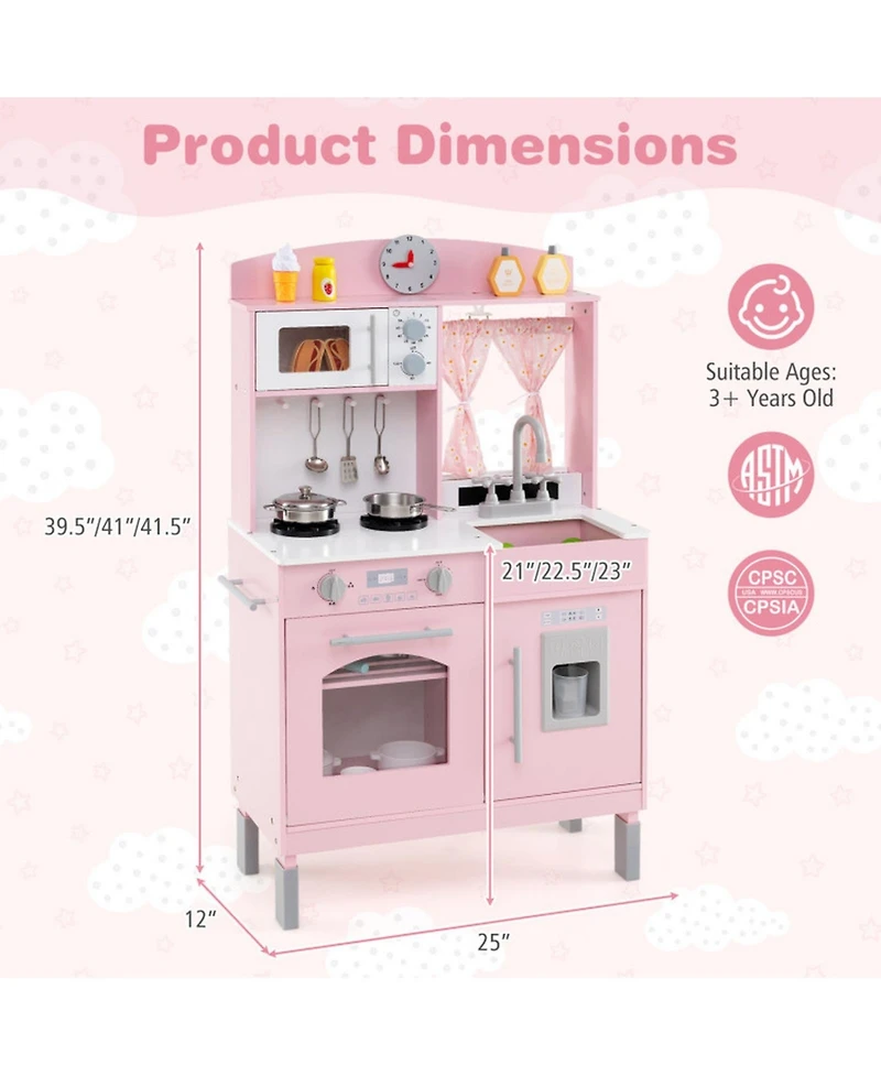 Sugift Adjustable-Height Wooden Play Kitchen, Ages 3+