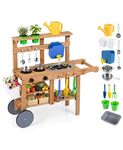 Sugift Water Tank & Sink 15-Piece Mud Kitchen, Ages 3+