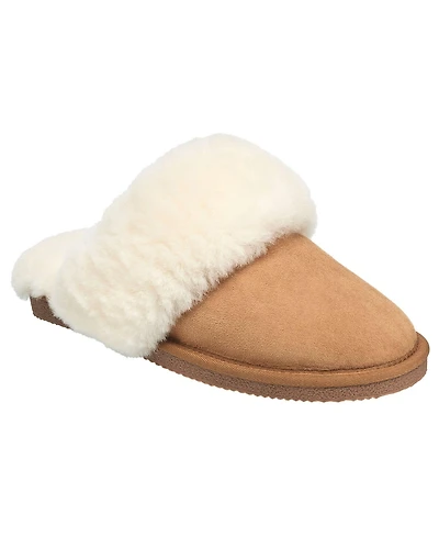 French Connection Women's Genuine Sheepskin Fur Band Slipper - Sand L