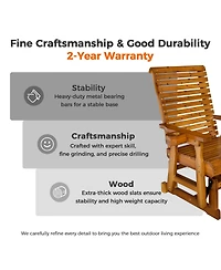 Mega Casa Solid Wood Outdoor Glider Chair, All-Weather High Back Patio Rocker with Dual Cup Holders