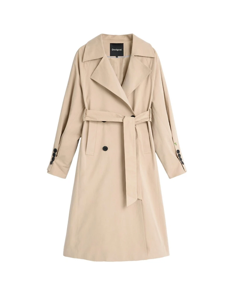 Desigual Women's Double-Breasted Long Unlined Cotton-Blend Trench Coat