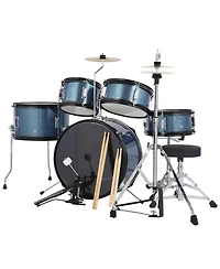 homfan Kids Drum Set - 5-Piece Junior Percussion Kit with Bass, Snare, Toms, Hi-Hat, Cymbal, Pedal and Adjustable Stool, Hardwood Construction