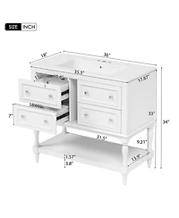 Busdays 36 Inch Bathroom Vanity with Undermount Ceramic Sink 4 Drawers Solid Wood Frame Free Standing Cabinet Set