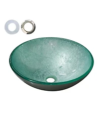 Busdays Ice Crackle Tempered Glass Vessel Sink Round Artistic Textured Bathroom Sink Bowl Countertop Vanity Basin