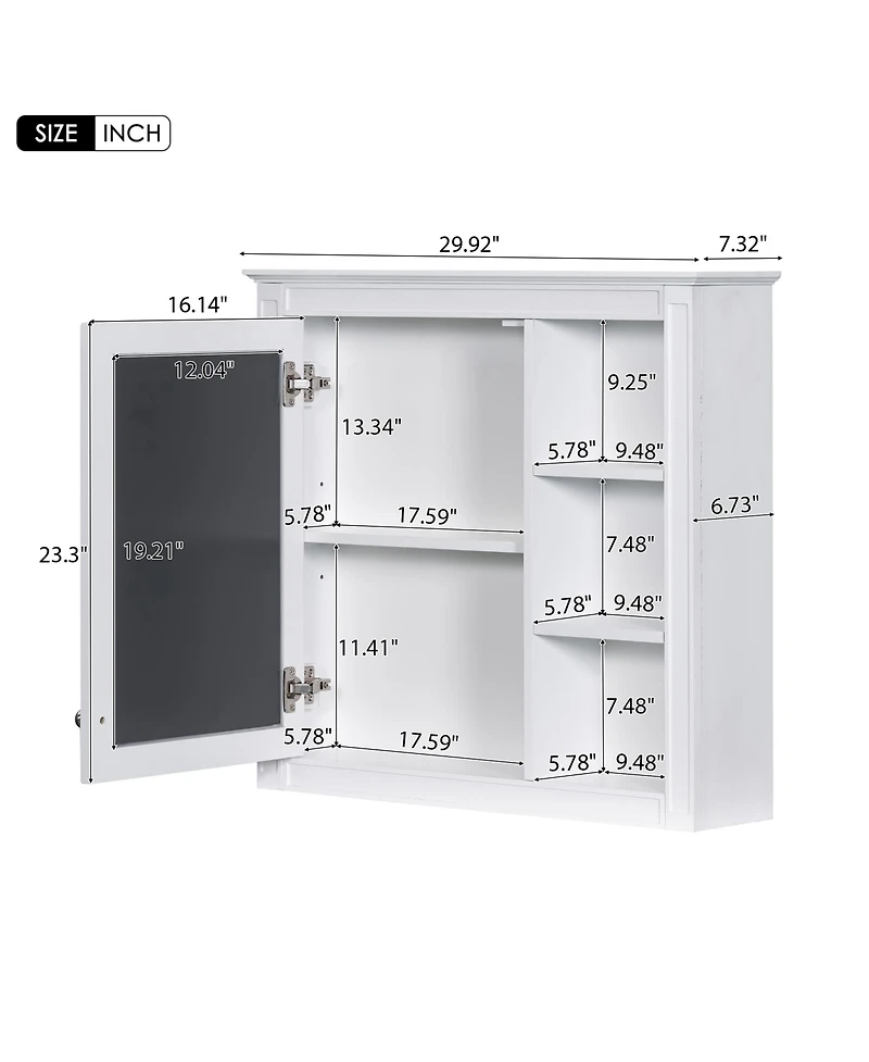 Busdays 30x28 Inch Mirror Medicine Cabinet Wall Mounted Bathroom Storage with 3 Open Shelves No Vanity Included