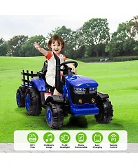 homfan Electric Ride-On Tractor with Garden Cart Trailer, 12V Rechargeable, Remote Control, Up to 66 lbs, Ages 3-8