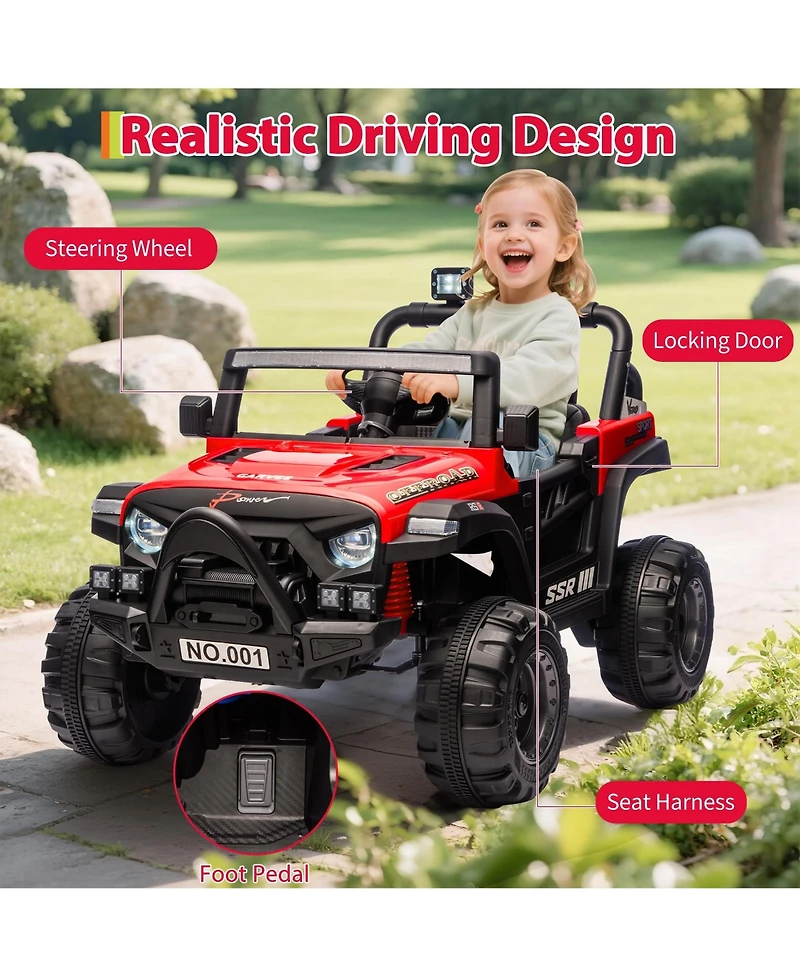 homfan 12V Electric Ride On Car with Parent Remote Control and Led Lights, 66 lbs Capacity, Ages 3-8