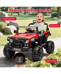 homfan 12V Electric Ride On Car with Parent Remote Control and Led Lights, 66 lbs Capacity, Ages 3-8