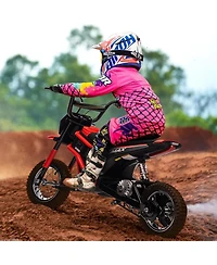 homfan 24V 350W Electric Dirt Bike with 3-Speed Modes and Shock-Absorbing Suspension, Ages 8-14